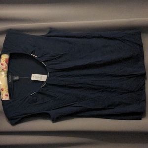 WHBM XL Navy Silver Metal Neckline Sleeveless Top